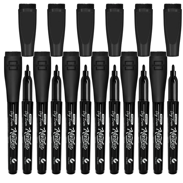 Alt view image 7 of 7 - 12 Pack Magnetic Dry Erase Markers Black Fine Tip Whiteboard Markers with Eraser Cap Thin Low Odor Skinny White Board Markers for Adults Students Teachers Art Home School & Office