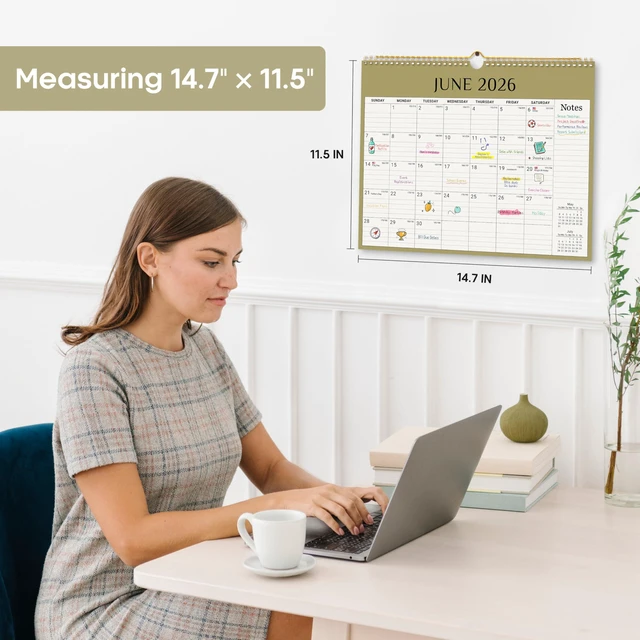 Alt view image 4 of 7 - Calendar 2026-2027, Apr 2026-Dec 2027, Wall Calendar, 14.7" x 11.5" 21-Month Monthly Calendar with Twin-Wire Binding for Home & Office Planning and Organization, Boho Colors