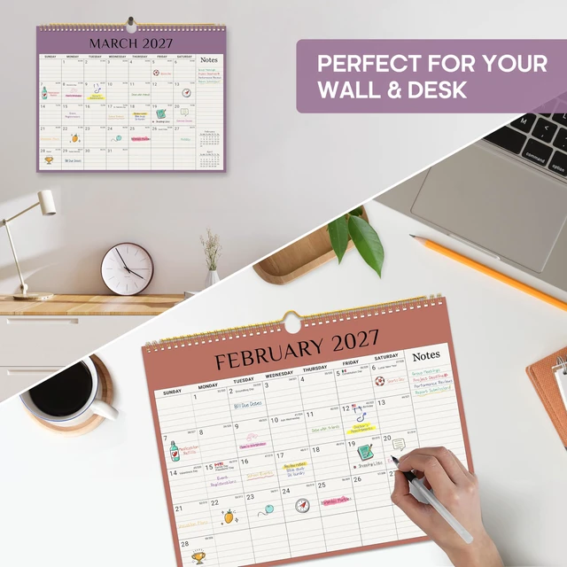 Alt view image 6 of 7 - Calendar 2026-2027, Apr 2026-Dec 2027, Wall Calendar, 14.7" x 11.5" 21-Month Monthly Calendar with Twin-Wire Binding for Home & Office Planning and Organization, Boho Colors