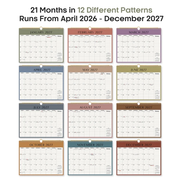 Alt view image 7 of 7 - Calendar 2026-2027, Apr 2026-Dec 2027, Wall Calendar, 14.7" x 11.5" 21-Month Monthly Calendar with Twin-Wire Binding for Home & Office Planning and Organization, Boho Colors