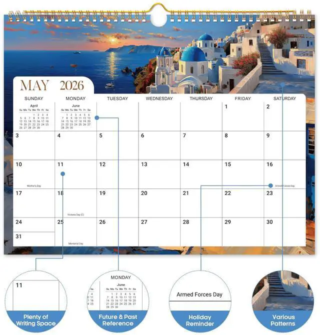 Alt view image 2 of 7 - Calendar 2026-2027, Apr 2026-Dec 2027, Wall Calendar, 14.7" x 11.5" 21-Month Monthly Calendar with Twin-Wire Binding for Home & Office Planning and Organization, Global Attractions