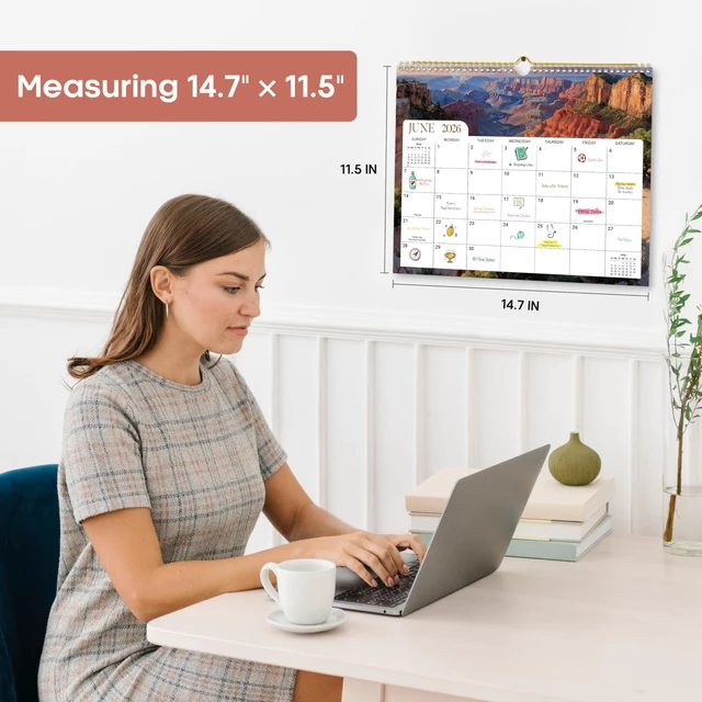 Alt view image 4 of 7 - Calendar 2026-2027, Apr 2026-Dec 2027, Wall Calendar, 14.7" x 11.5" 21-Month Monthly Calendar with Twin-Wire Binding for Home & Office Planning and Organization, Global Attractions