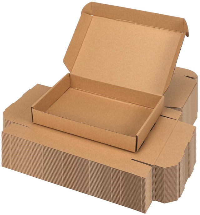Main image of 12x8x2 inch Cardboard Shipping Box, Set of 30 Mailer Boxes, Brown 30 Smiley Stickers, Single Corrugated, DIY Cardboard, Easy Fold, Shape Well, Self locking, Book, Shirt, Clothes, Gift Wrap