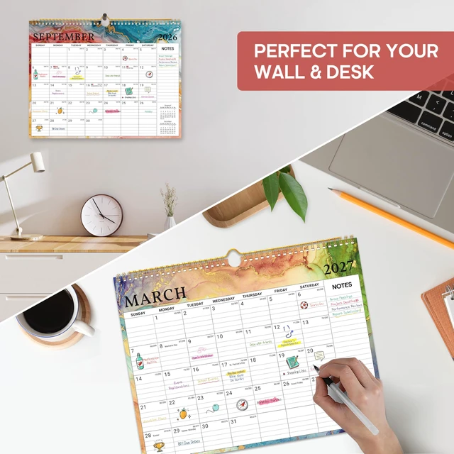 Alt view image 6 of 7 - Calendar 2026-2027, Apr 2026-Dec 2027, Wall Calendar, 14.7" x 11.5" 21-Month Monthly Calendar with Twin-Wire Binding for Home & Office Planning and Organization, Gilded Elegance