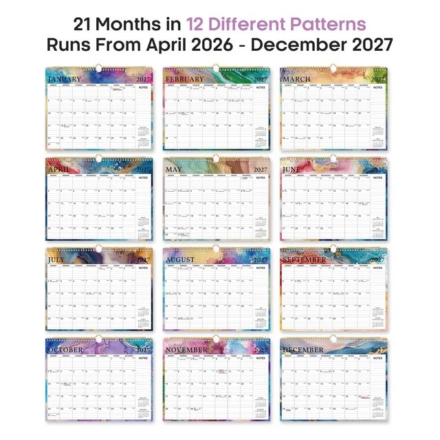 Alt view image 7 of 7 - Calendar 2026-2027, Apr 2026-Dec 2027, Wall Calendar, 14.7" x 11.5" 21-Month Monthly Calendar with Twin-Wire Binding for Home & Office Planning and Organization, Gilded Elegance