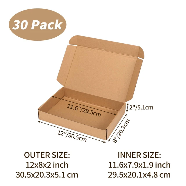 Alt view image 2 of 7 - 12x8x2 inch Cardboard Shipping Box, Set of 30 Mailer Boxes, Brown 30 Smiley Stickers, Single Corrugated, DIY Cardboard, Easy Fold, Shape Well, Self locking, Book, Shirt, Clothes, Gift Wrap