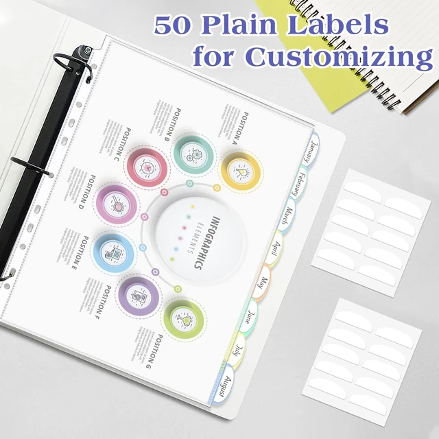 Alt view image 6 of 7 - 5 Set of 40 Pack A4 Plastic Sleeves Binder Index Dividers Pocket Dividers for 2/3/4 Ring Binder with 8 TabsClear Plastic Sheet Protectors Paper Organizer for School Home Office