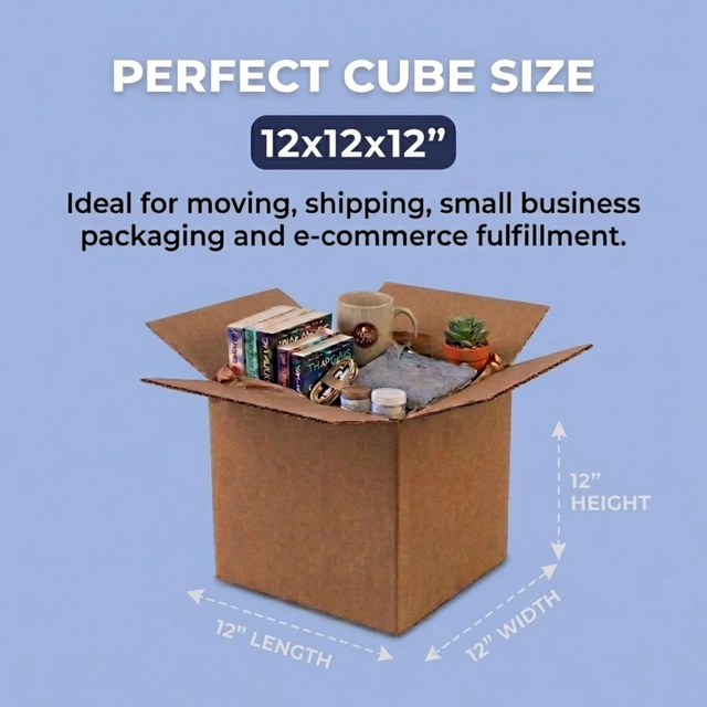 Alt view image 2 of 7 - Cube Shipping Boxes 12"L x 12"W x 12"H (25-Pack) - Small Corrugated Cardboard Packaging Boxes for Shipping, Packing, Moving, and Storage at Home, Office, or Business