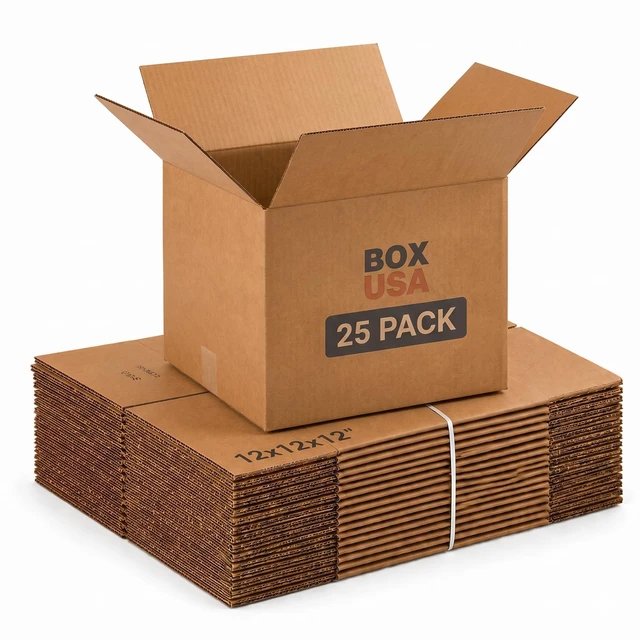 Main image of Cube Shipping Boxes 12"L x 12"W x 12"H (25-Pack) - Small Corrugated Cardboard Packaging Boxes for Shipping, Packing, Moving, and Storage at Home, Office, or Business