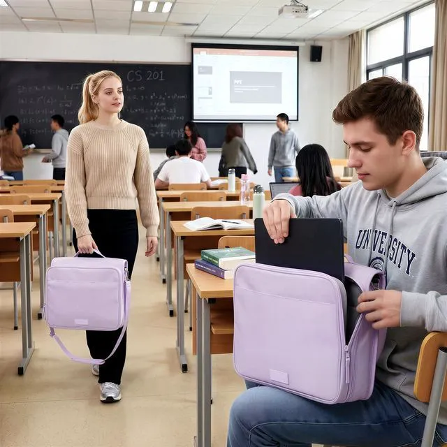 Alt view image 6 of 7 - Zipper Binder 3 Ring 2-Inch in Lavender Purple Features a Shoulder Strap, 13 Inch Laptop Pocket, with Multiple Storage Pockets. Ideal Organizer for Middle School Students