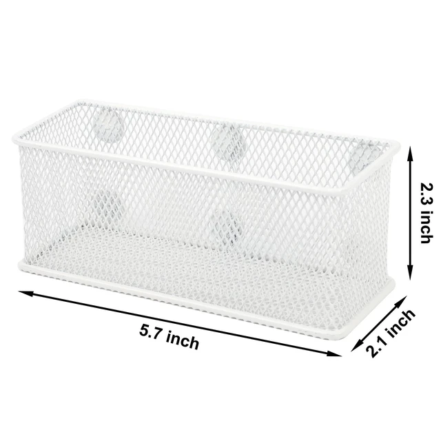 Alt view image 2 of 6 - Magnetic Pencil Holder Set of 6 - Wire Mesh Storage Baskets Organizer with Strong Magnets - Perfect for Whiteboard, Refrigerator and Locker Accessories, White