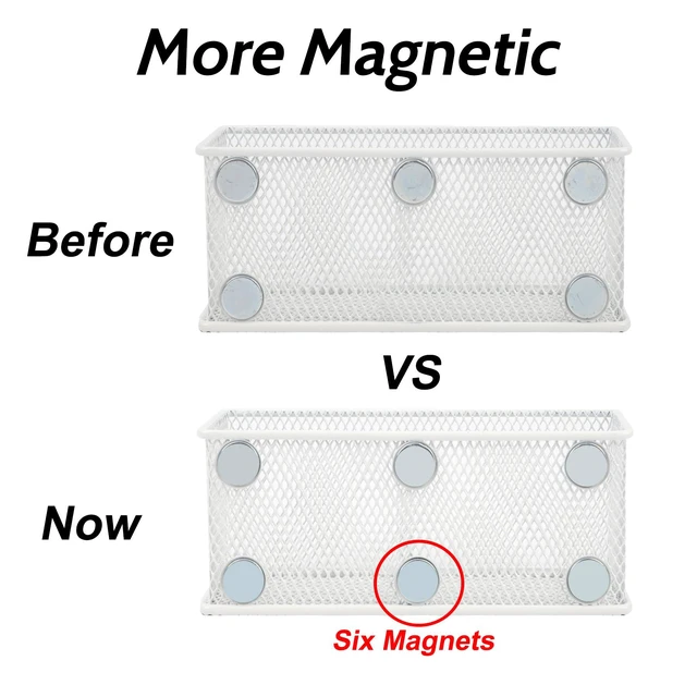 Alt view image 3 of 6 - Magnetic Pencil Holder Set of 6 - Wire Mesh Storage Baskets Organizer with Strong Magnets - Perfect for Whiteboard, Refrigerator and Locker Accessories, White