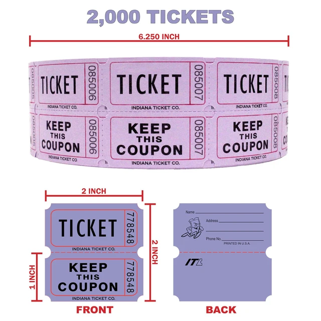 Alt view image 2 of 6 - Raffle Tickets Roll, 50/50, Purple, 2000 Tickets per Roll Made in USA Premium raffle tickets roll, ideal for 50/50 raffles, fundraisers, door prizes, school carnivals, parties, community events