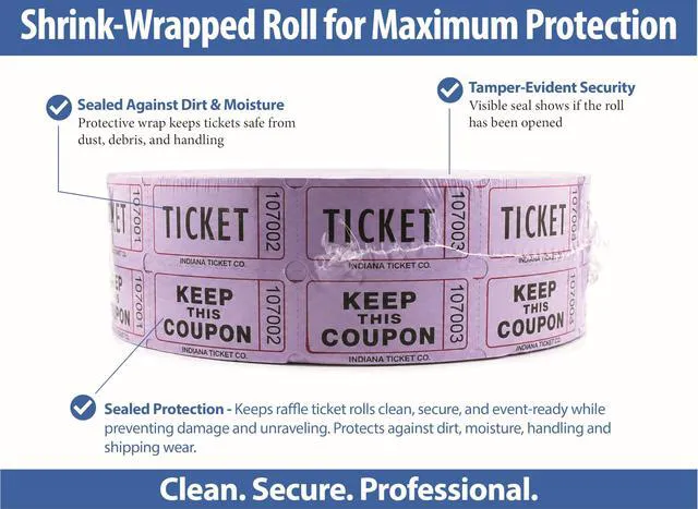 Alt view image 3 of 6 - Raffle Tickets Roll, 50/50, Purple, 2000 Tickets per Roll Made in USA Premium raffle tickets roll, ideal for 50/50 raffles, fundraisers, door prizes, school carnivals, parties, community events