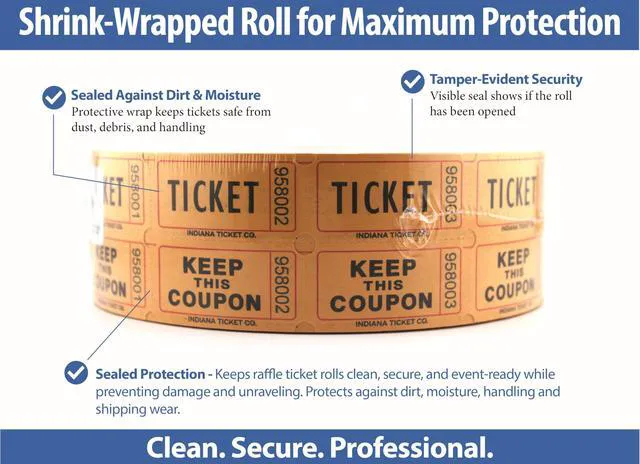 Alt view image 3 of 6 - Raffle Tickets Roll, 50/50, Orange, 2000 Tickets per Roll Made in USA Premium raffle tickets roll, ideal for 50/50 raffles, fundraisers, door prizes, school carnivals, parties, community events