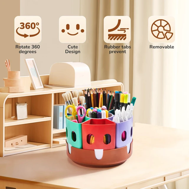 Alt view image 5 of 7 - Rotating Art Supply Organizer, Lazy Susan Caddy, Small Rotating organizer keeps markers, crayons and craft supplies visible and easy to reach on classroom or home desks