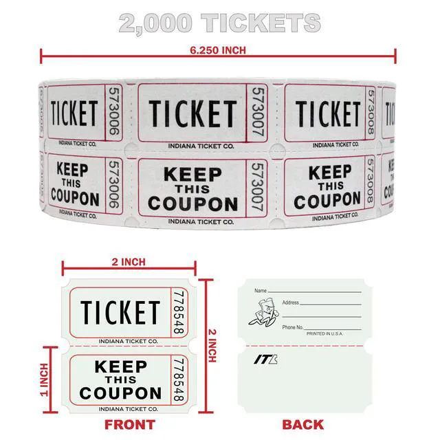 Alt view image 2 of 6 - Raffle Tickets Roll, 50/50, White, 2000 Tickets per Roll Made in USA Premium raffle tickets roll, ideal for 50/50 raffles, fundraisers, door prizes, school carnivals, parties, community events