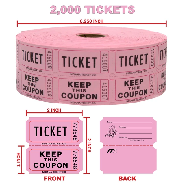 Alt view image 2 of 5 - Raffle Tickets Roll, 50/50, Pink, 2000 Tickets per Roll Made in USA Premium raffle tickets roll, ideal for 50/50 raffles, fundraisers, door prizes, school carnivals, parties, community events