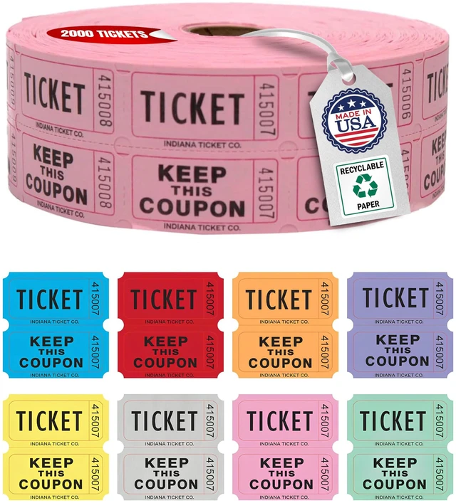 Main image of Raffle Tickets Roll, 50/50, Pink, 2000 Tickets per Roll Made in USA Premium raffle tickets roll, ideal for 50/50 raffles, fundraisers, door prizes, school carnivals, parties, community events