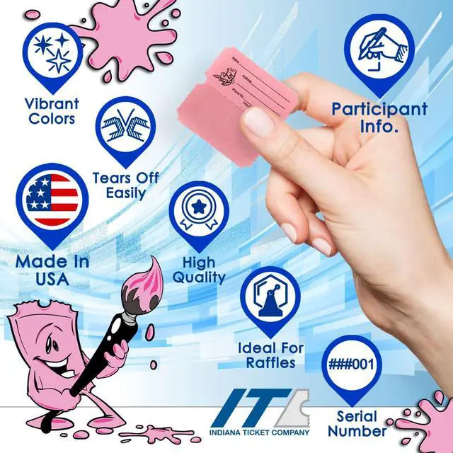 Alt view image 3 of 5 - Raffle Tickets Roll, 50/50, Pink, 2000 Tickets per Roll Made in USA Premium raffle tickets roll, ideal for 50/50 raffles, fundraisers, door prizes, school carnivals, parties, community events