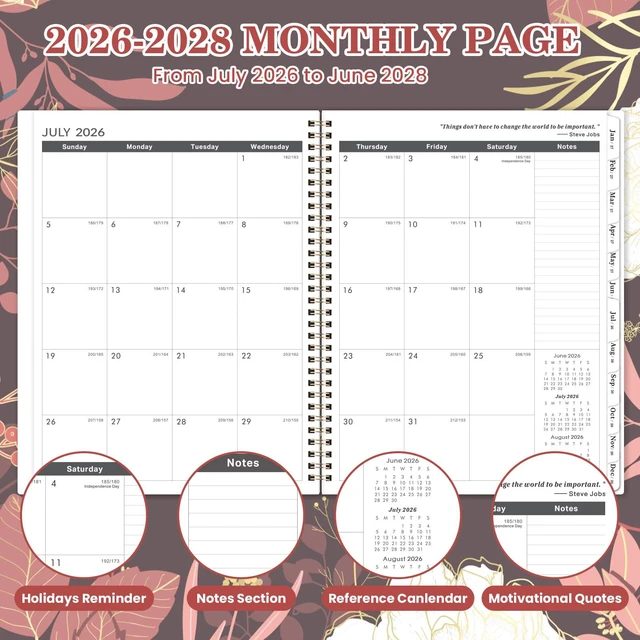 Alt view image 3 of 7 - 2026-2028 Monthly Planner - 2 Year Monthly Planner/Calendar 2026-2028, July 2026 - June 2028, 11" x 9", 24 Monthly Planner with Tabs, Back Pocket, Holidays, Twin-Wire Binding, Note Pages