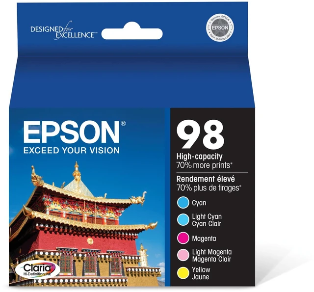Main image of 98 Claria Hi-Definition Ink High Capacity 5 Color Cartridge Combo Pack (T098920) Works with Artisan-700, 710, 725, 730, 800, 810, 835, 837