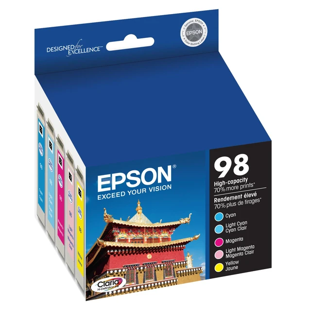 Alt view image 2 of 6 - 98 Claria Hi-Definition Ink High Capacity 5 Color Cartridge Combo Pack (T098920) Works with Artisan-700, 710, 725, 730, 800, 810, 835, 837
