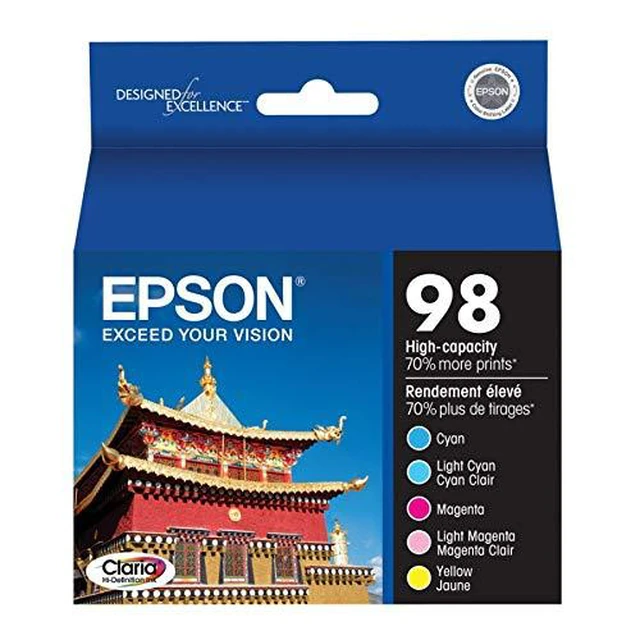 Alt view image 6 of 6 - 98 Claria Hi-Definition Ink High Capacity 5 Color Cartridge Combo Pack (T098920) Works with Artisan-700, 710, 725, 730, 800, 810, 835, 837