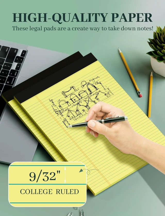 Alt view image 5 of 7 - 6 Pack Yellow Legal Pads 8.5 x 11, College Ruled Lined Writing Note Pads Narrow Ruled Yellow Paper Pads 8.5x11 Legal Pad 8.5x11 Pads of Paper 30 Sheets Writing Pad Legal Notepads