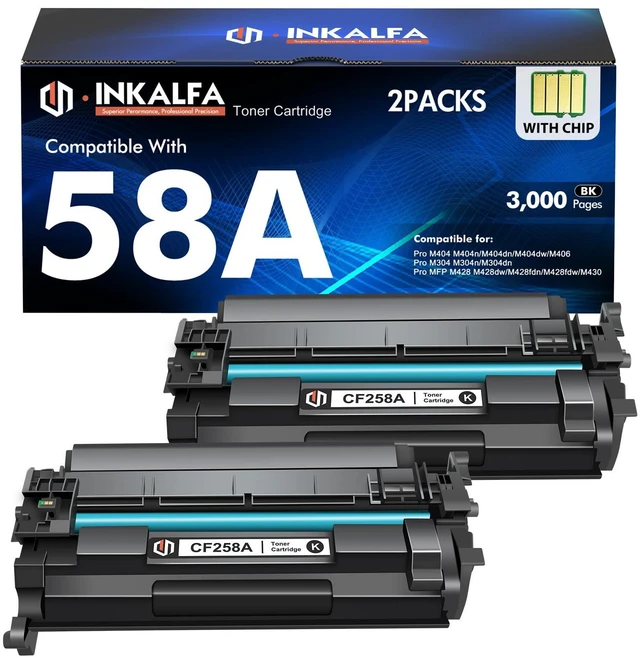 Main image of CF258A 58A Toner Cartridge Black for HP 58X M404n M404dn M428fdw 2 Pack Compatible Replacement for HP 58A CF258A CF258X for HP LaserJet Pro MFP M428fdn M428dw M404 M428 M404dw Printer Ink with Chip