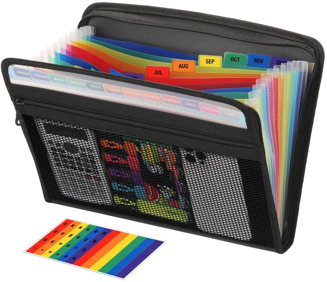 Main image of Accordion File Organizer, 13 Pocket Expanding File Folder, Color Pocket Zippered, Front Mesh Pouch, Letter Size Paper, A4 Paper, Fit for Documents