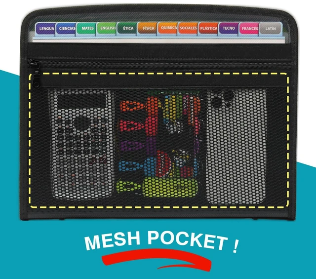 Alt view image 2 of 6 - Accordion File Organizer, 13 Pocket Expanding File Folder, Clear Pocket Zippered, Front Mesh Pouch, Letter Size Paper, A4 Paper, Fit for Documents