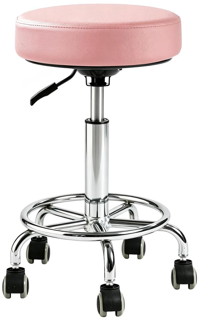 Main image of 500lb Heavy-Duty Adjustable Stool with Wheels, Round Rolling Chair Thick 9.5cm PU leather Seat Cushion|360°Swivel silent rubber caster|Foot pedal|For Drafting salon tattoo clinic home office