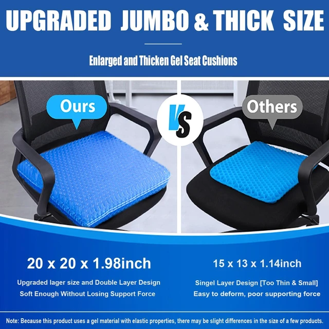 Alt view image 2 of 7 - 20" Gel Seat Cushion for Long Sitting(Jumbo&Thick) Office Chair Cushion Wheelchair Cushions for Pressure Sores Non-Slip Desk Chair Car Seat Cushion Driving Sciatica & Back Pain Relief
