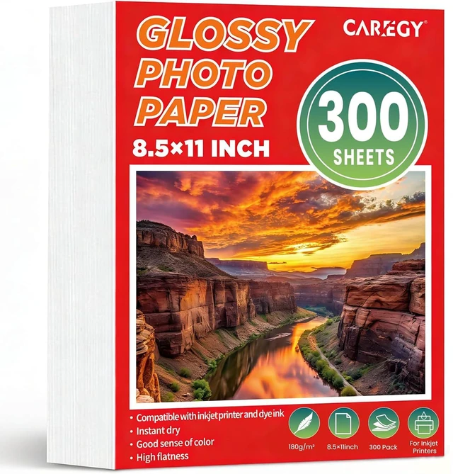Main image of 300 Sheets Glossy Photo Paper 8.5 x 11 Inches, Inkjet Photo Printer Paper,Compatible with Inkjet Printer Use Dye Ink,Professional Picture Paper(180gsm/48lb)