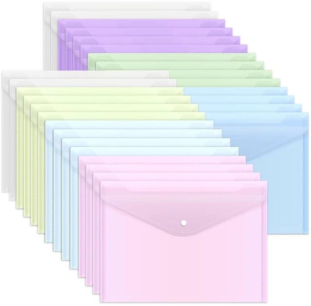Main image of 28pcs Plastic Envelopes, Plastic Folders for Documents, Poly Folders with Snap Closure, A4 Size, Letter Size, for School and Office Supplies