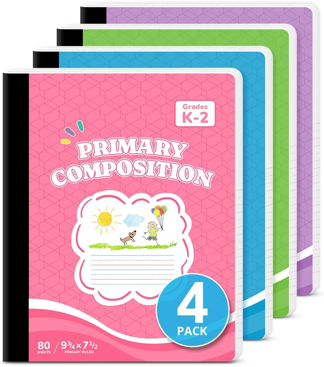 Main image of Primary Ruled Composition Notebook K-2, Cute Composition Notebook 4 Pack 9-3/4" x 7-1/2", 160 Pages (80 Sheets), Pastel Primary Composistion Notebook Perfect for School Office Supplies