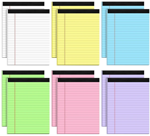 Main image of Legal Pads 8.5 x 11 Wide Ruled - Note Pads 30 Sheets/Pad - 20lb Colored Notepad Paper - Perforated Notepad with Sturdy Back - Pink, Purple, Yellow, Green, Blue, White