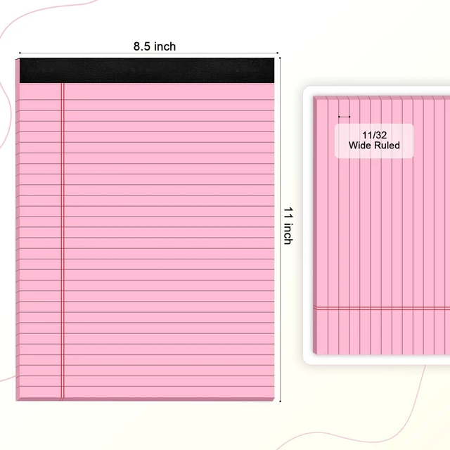 Alt view image 2 of 7 - Legal Pads 8.5 x 11 Wide Ruled - Note Pads 30 Sheets/Pad - 20lb Colored Notepad Paper - Perforated Notepad with Sturdy Back - Pink, Purple, Yellow, Green, Blue, White