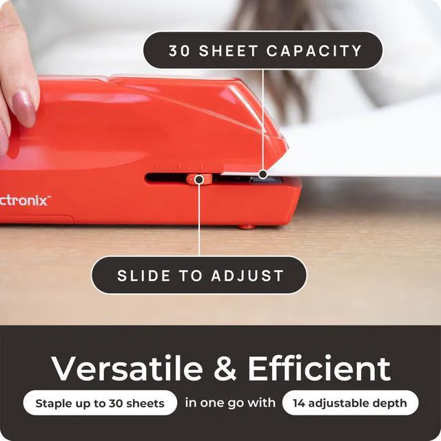 Alt view image 6 of 6 - Red Electric Stapler Pro - Automatic Stapler for Desk or Office Use Portable, Quiet and Jam-Free with Easy Reload, 30-Sheet Capacity, AC Adapter or Battery Powered