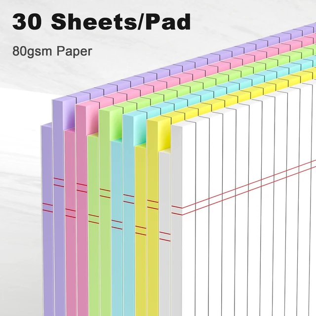 Alt view image 3 of 7 - Legal Pads 8.5 x 11 Wide Ruled - Note Pads 30 Sheets/Pad - 20lb Colored Notepad Paper - Perforated Notepad with Sturdy Back - Pink, Purple, Yellow, Green, Blue, White