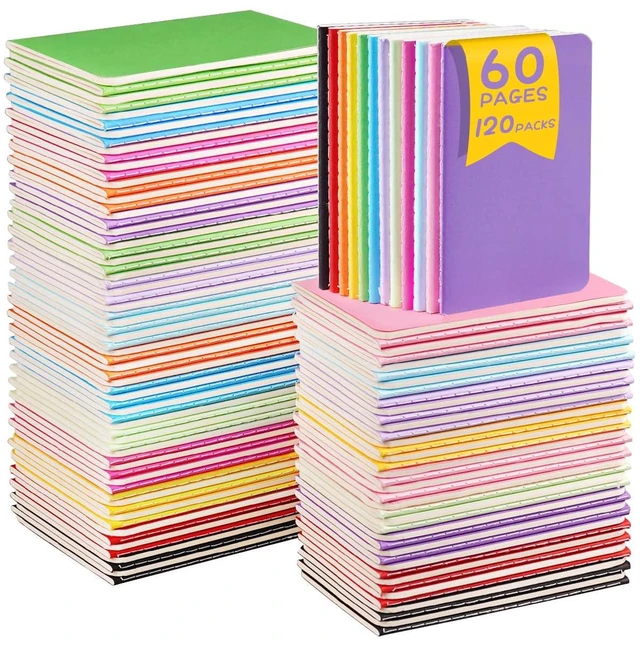 Main image of Small Lined Notepads Bulk 120 Pack (30 Sheets/60 Pages) Mini Journal Pocket Notebooks Set Colorful Cover Notebooks for Kids 3.5 x 5.5 Inches