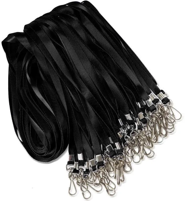 Main image of 100 Pack Black Lanyard Bulk Lanyard for ID Badge Holder Flat Lanyard with Swivel Hook and Badge Clip
