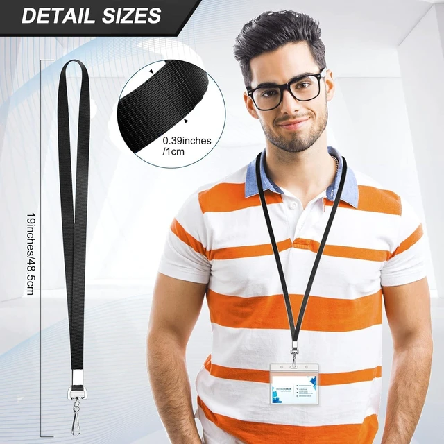 Alt view image 3 of 7 - 100 Pack Black Lanyard Bulk Lanyard for ID Badge Holder Flat Lanyard with Swivel Hook and Badge Clip
