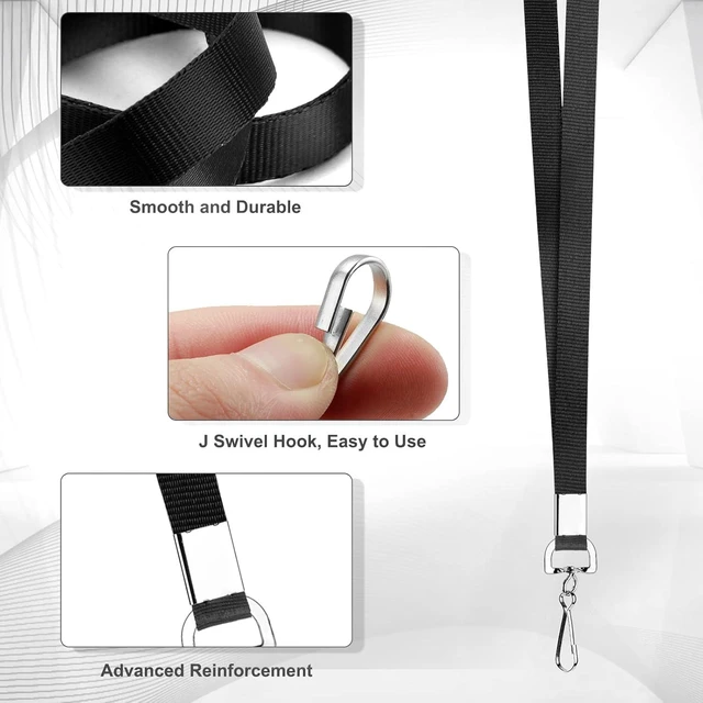 Alt view image 4 of 7 - 100 Pack Black Lanyard Bulk Lanyard for ID Badge Holder Flat Lanyard with Swivel Hook and Badge Clip
