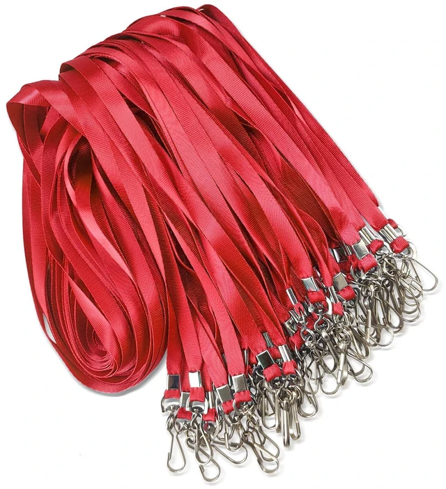 Main image of 100 Pack Red Lanyard Bulk Lanyard for ID Badge Holder Flat Lanyard with Swivel Hook and Badge Clip