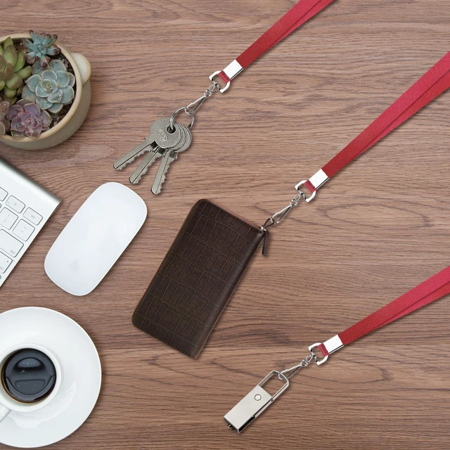 Alt view image 2 of 7 - 100 Pack Red Lanyard Bulk Lanyard for ID Badge Holder Flat Lanyard with Swivel Hook and Badge Clip