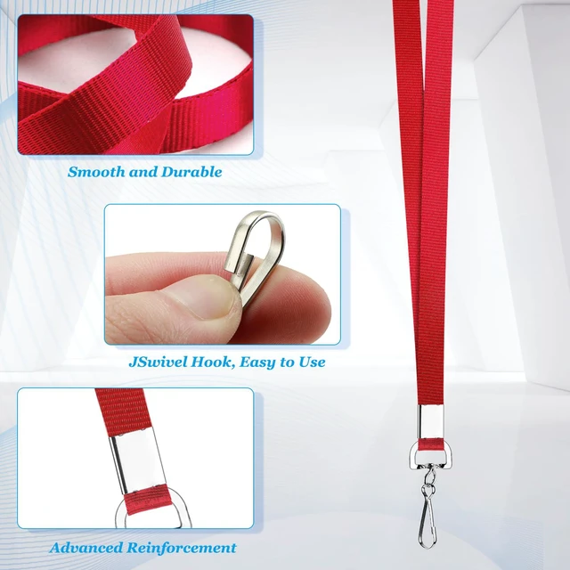 Alt view image 4 of 7 - 100 Pack Red Lanyard Bulk Lanyard for ID Badge Holder Flat Lanyard with Swivel Hook and Badge Clip