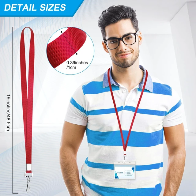 Alt view image 3 of 7 - 100 Pack Red Lanyard Bulk Lanyard for ID Badge Holder Flat Lanyard with Swivel Hook and Badge Clip