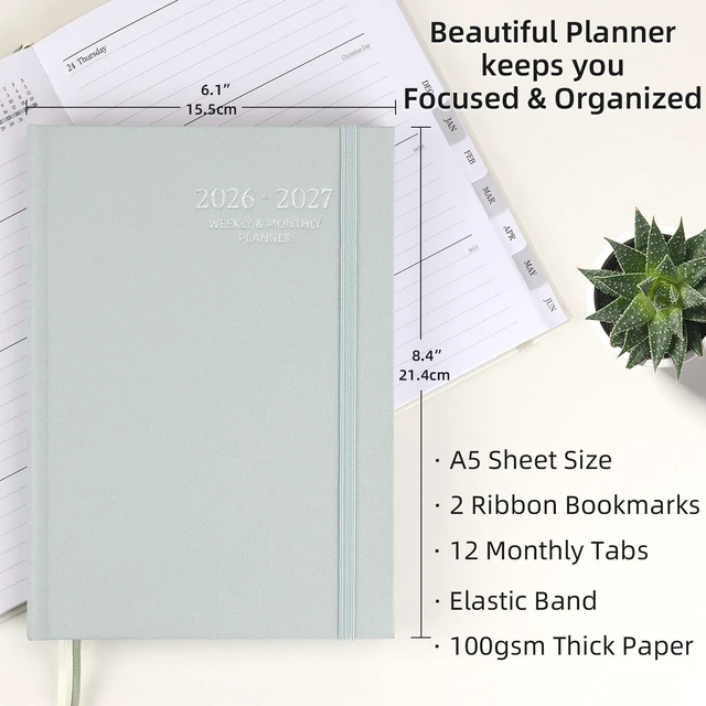 Alt view image 2 of 7 - Planner 2026-2027, Jul 2026-Jun 2027 Weekly & Monthly Calendar Planner Linen Hardcover, Calendar Planner Book with Tabs, Aesthetic, Perfect for Office Home School Supplies(Green, A5)